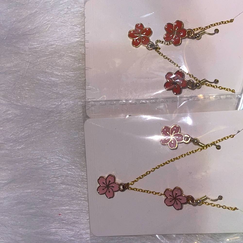 Homemade gold light pink and dark pink flower Necklace and Earring Set